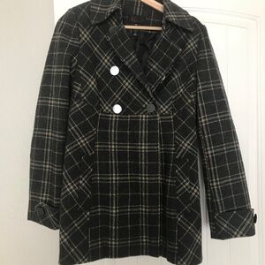 Via wool blend plaid pea coat, size 6 or medium